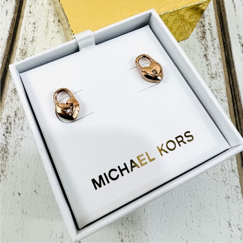 Michael Kors Gold Tone Heart Stud Earrings - Picture 2 of 7